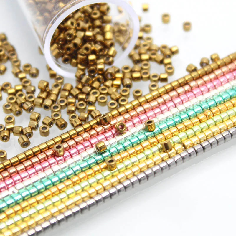 2000pcs 11/0 1.3*1.6mm Generic Metallic Color Glass Beads Japanese Uniform Loose Spacer Seed Beads for Jewelry Making DIY Sewing