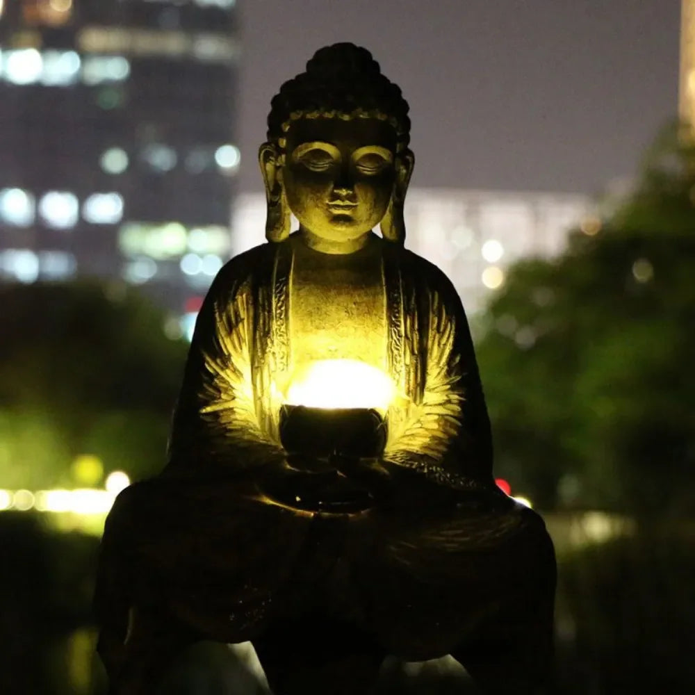 Solar Lights Decorative Buddha Statue Outdoor Patio Garden New Chinese Buddha Statue Zen Living Room Office PorchDecorativeResin