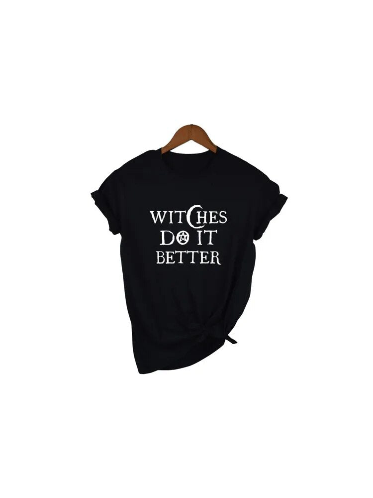 Witches Do It Better T-Shirt Black Gothic Tee Shirt Halloween Grunge Tshirts Short Sleeve O-neck Printed Tee Shirt