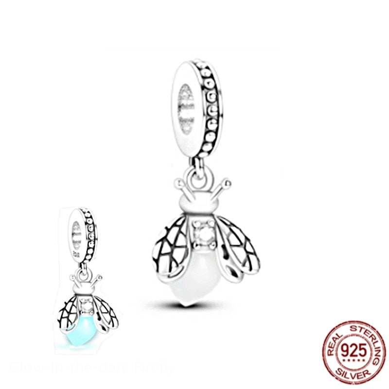 925 Sterling Silver Firefly Balloon Bubble Tea & Teddy Dangle Bear Charm Bead Fit Original Pandora Bracelet DIY Jewelry Gift