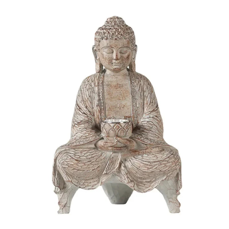 Solar Lights Decorative Buddha Statue Outdoor Patio Garden New Chinese Buddha Statue Zen Living Room Office PorchDecorativeResin