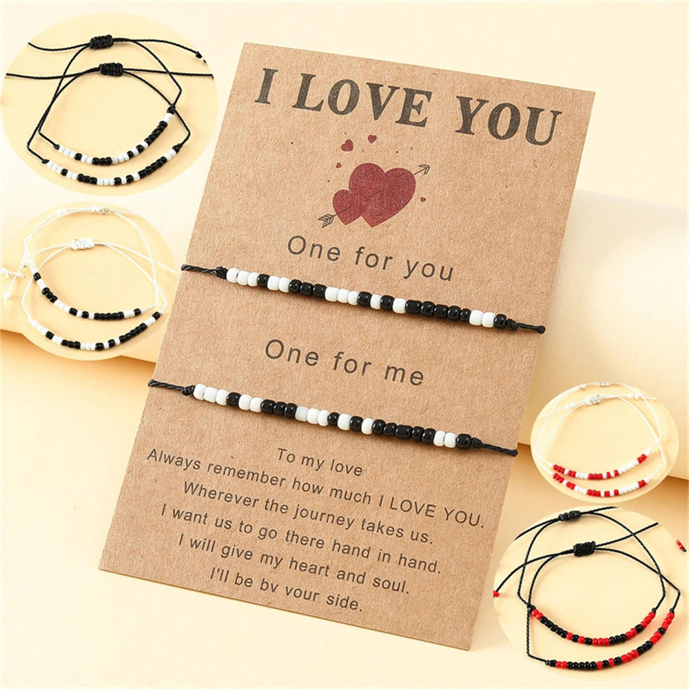 Morse Code Charm Bracelets for Women Men I Love You Beads Couple Bracelet With Card Adjustable Handmade Braided  Friend Jewelry