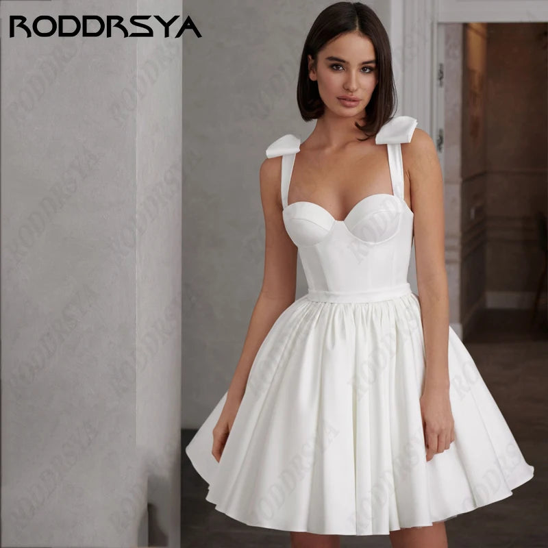 RODDRSYA Sweetheart Mini Wedding Dress For Women Romantic Spaghetti Straps A-line Bridal Party Sexy Backless Short Bride Gown