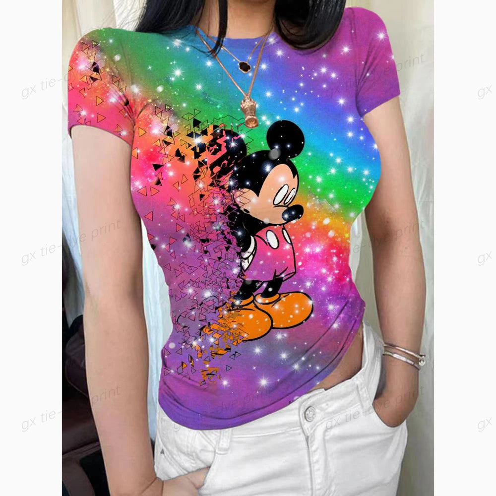 New Girl's T-shirt O Neck Disney Mickey Mouse Print Short Sleeve Female Clothing Streetwear Hip-hop Top Sexy T Shirt