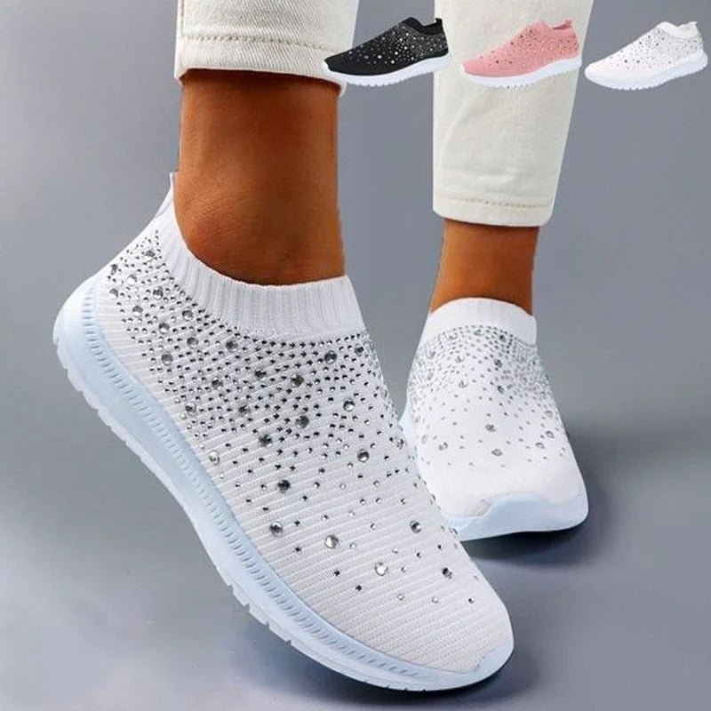 Beautiful and Comfortable Rhinestone Flyknit Sneakers