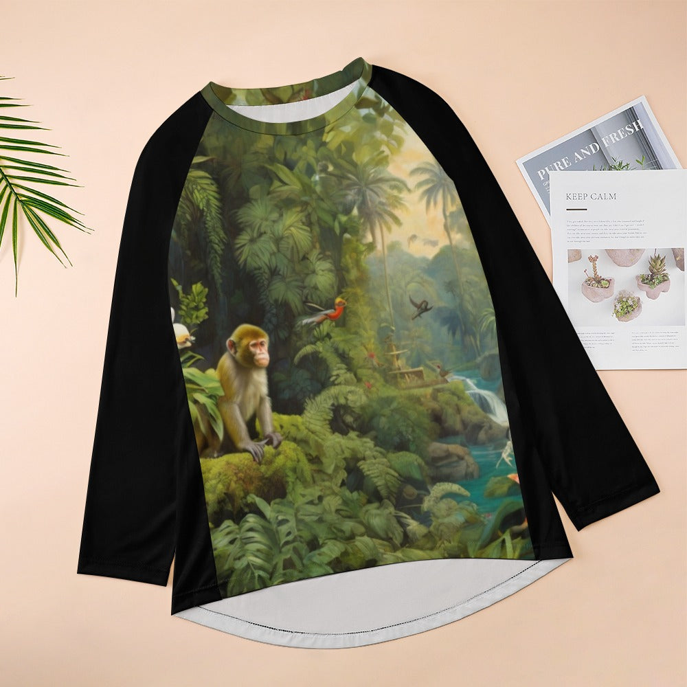 Jungle Fantasy: Long Sleeve Crew Neck T-Shirt with Exotic Design