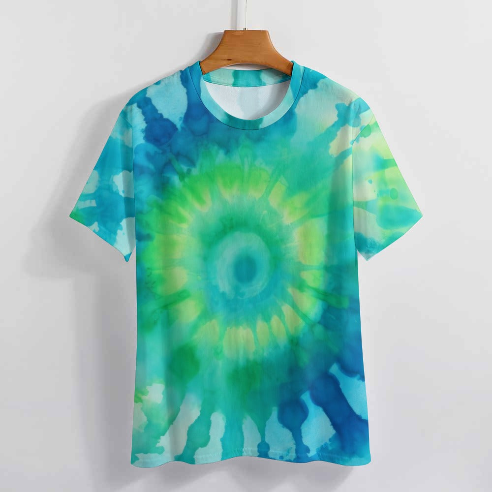 Women's Fully Print T-Shirt Blue and Green Tie-Dye