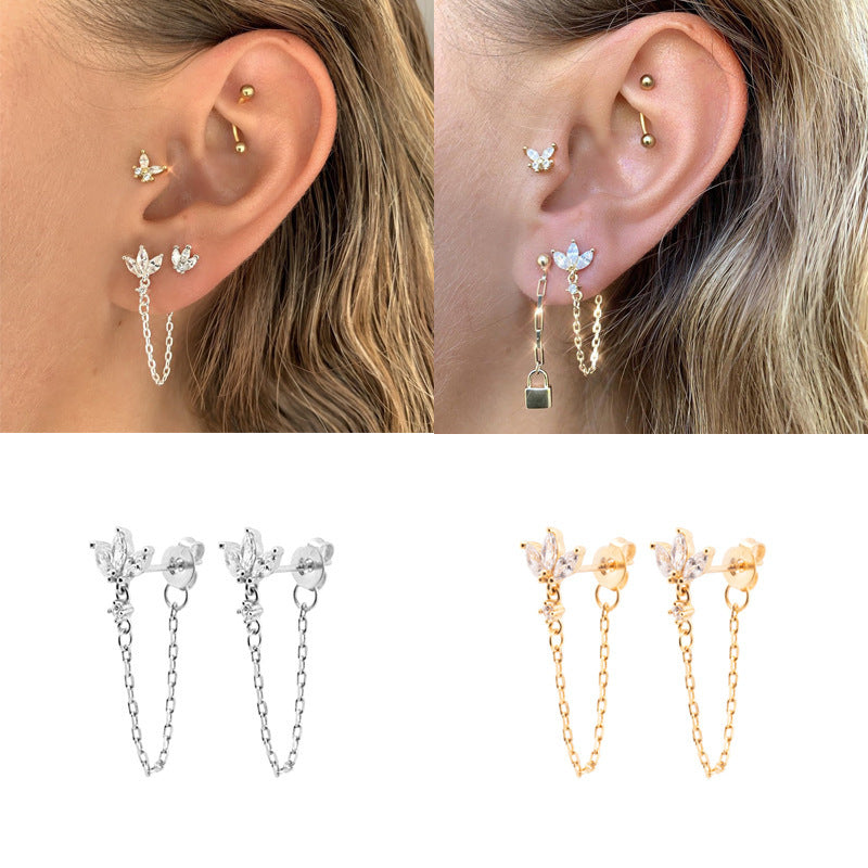 Artificial Gem Women's Ins Style Ear Chain Earrings