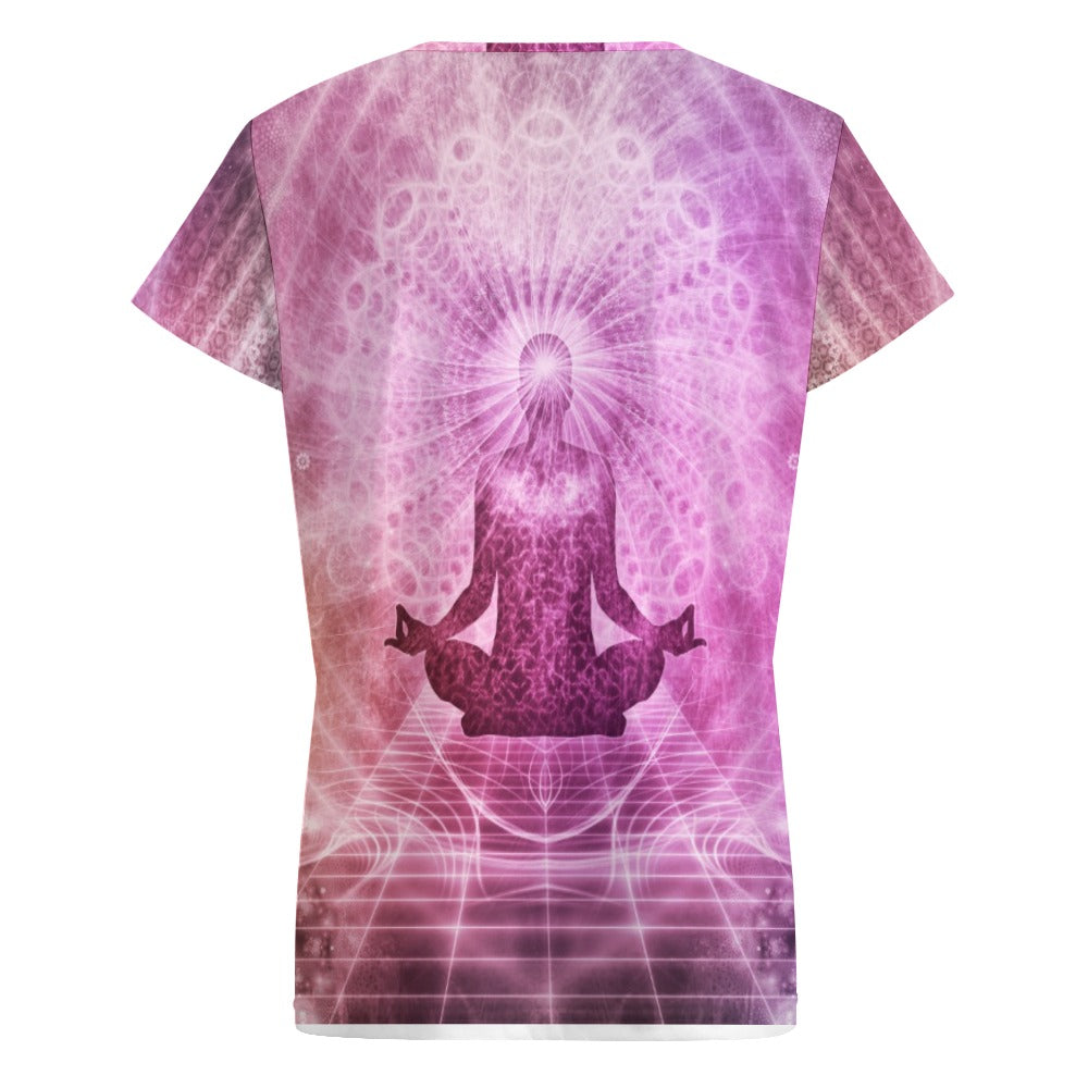 V-neck short sleeve  Sprituel Meditation Design T-shirt