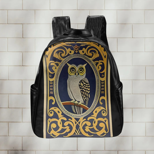 Golden Owl Elegance: Chic Multi-Pocket PU Leather Backpack for the Young and Adventurous