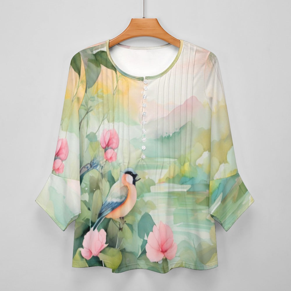 Women's ruffled petal sleeve top Spring 24 Design