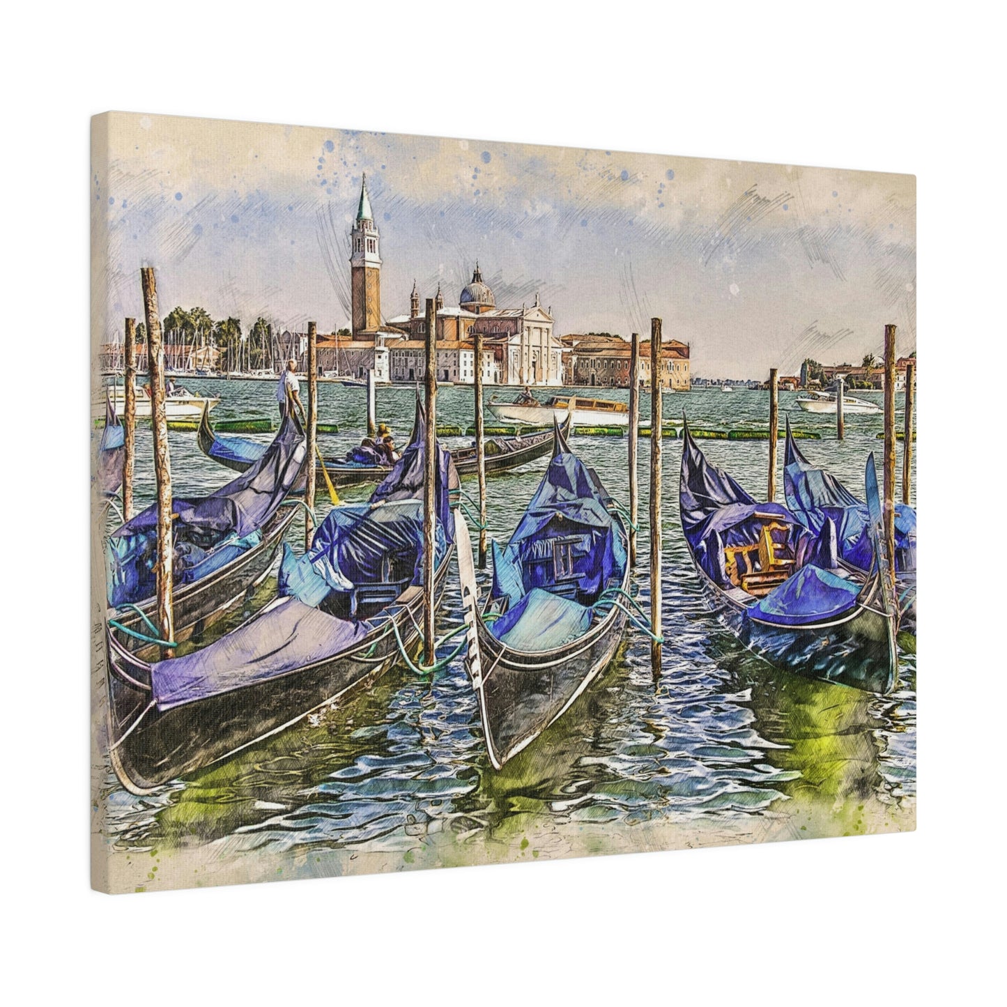 Venice Italy Gondolas Painting Matte Canvas print, Stretched