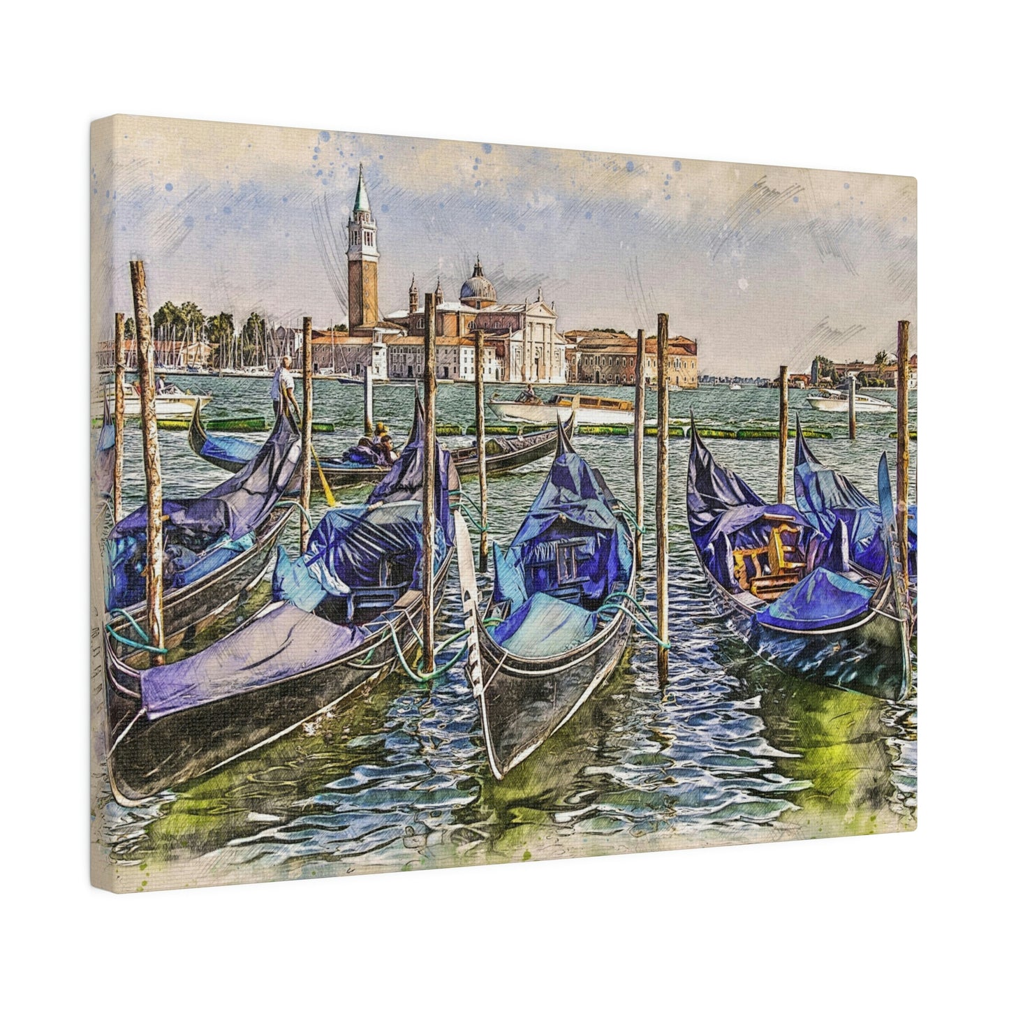 Venice Italy Gondolas Painting Matte Canvas print, Stretched