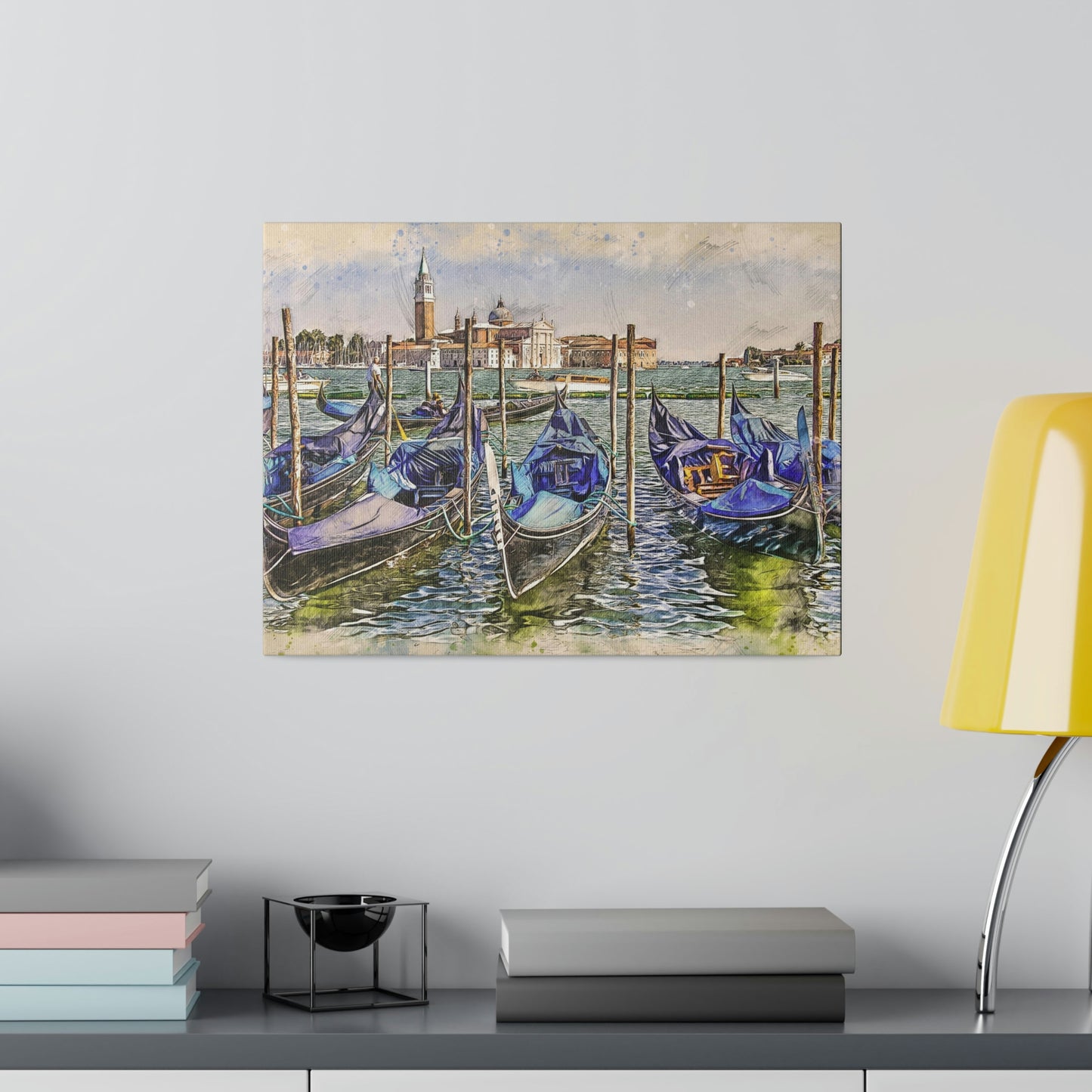 Venice Italy Gondolas Painting Matte Canvas print, Stretched