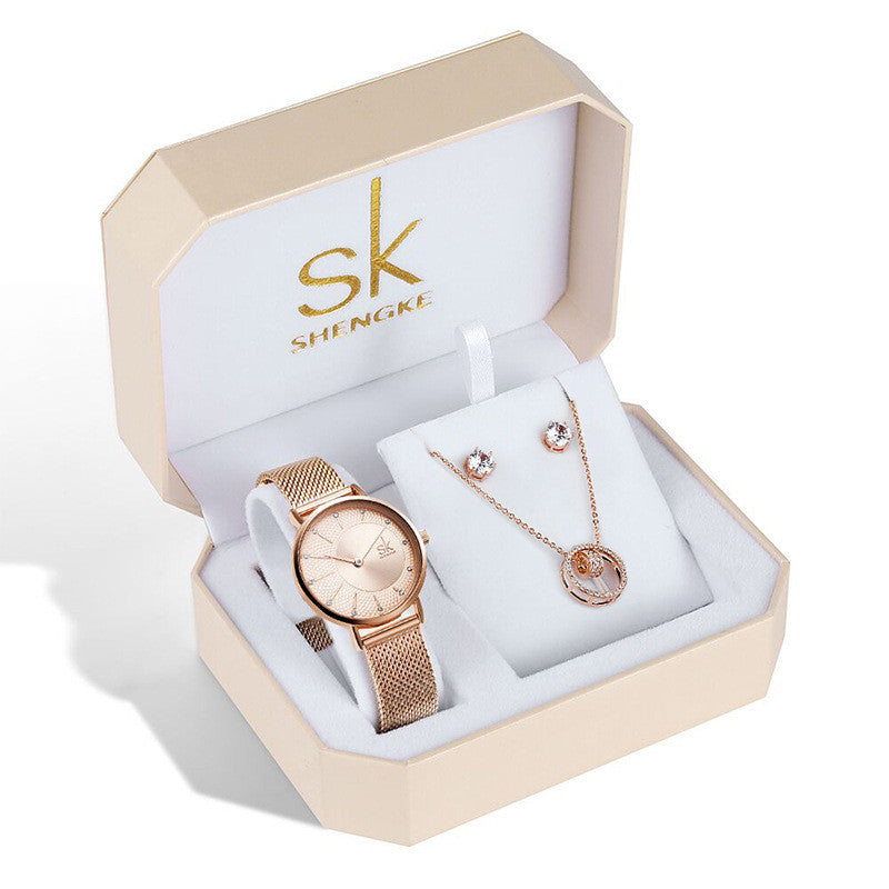 Watch Set Three-piece Rose Gold Watch Waterproof