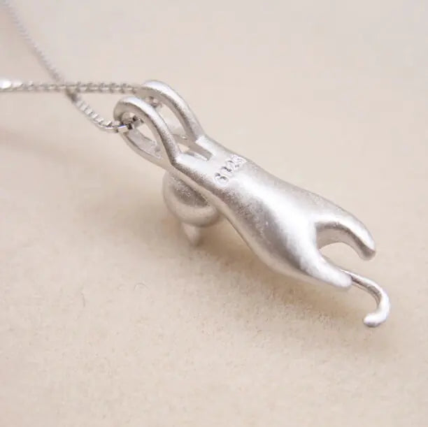 Cute Silver Cat Pendant Necklace Jewelry