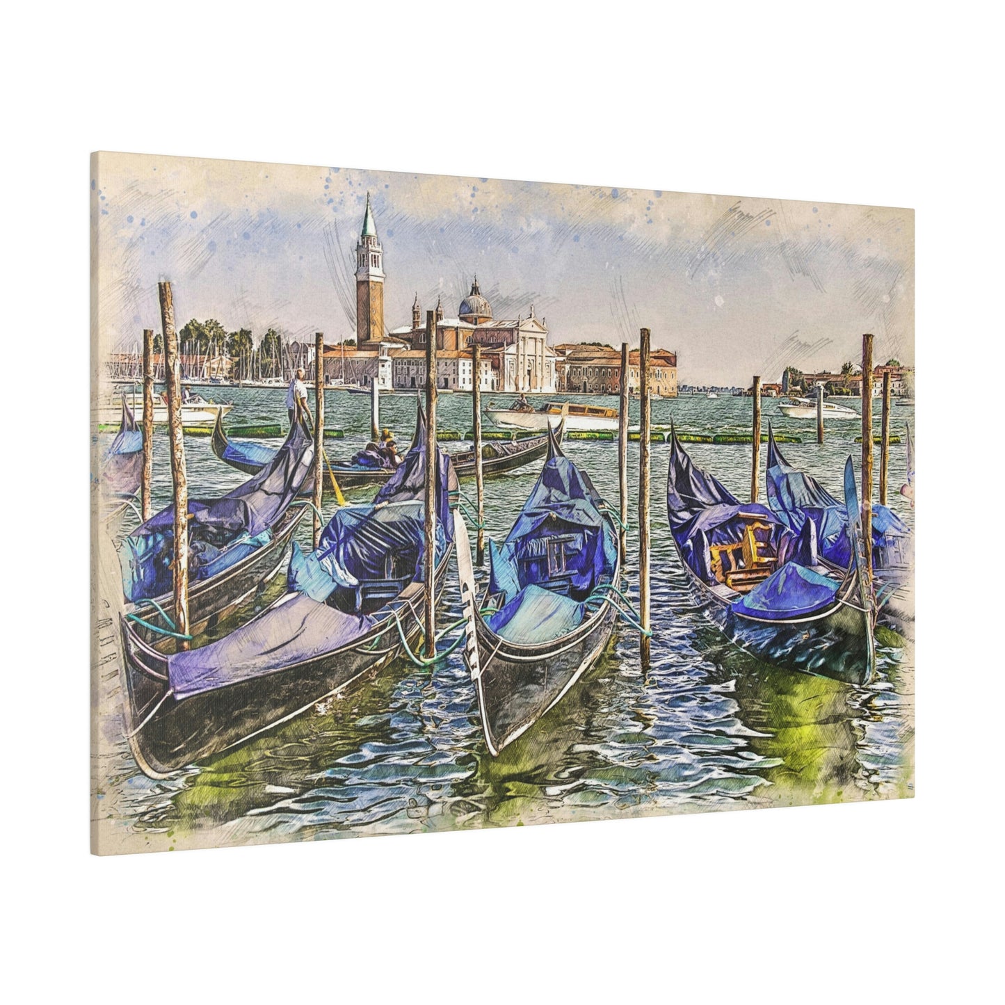 Venice Italy Gondolas Painting Matte Canvas print, Stretched