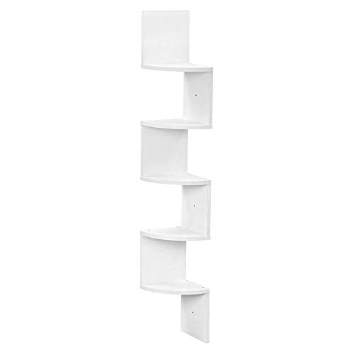 BAKAJI Libreria Scaffale Mensole da Parete Angolare Design Moderno in Melamina Effetto Legno con 5 Ripiani ad Angolo Dimensioni 123 x 20 cm (Bianco)