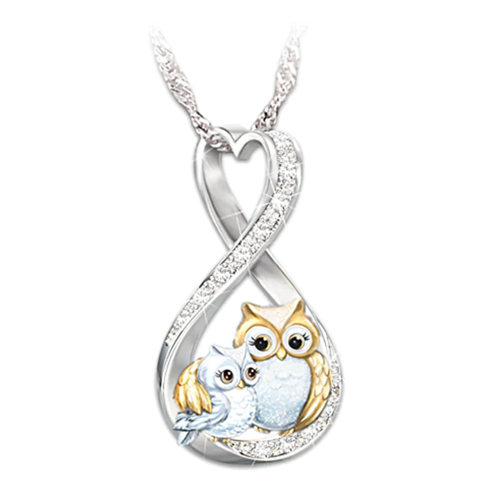 Infinity Ring Necklace with Cute Owls Pendant