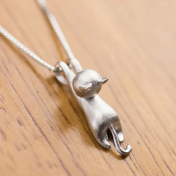 Cute Silver Cat Pendant Necklace Jewelry