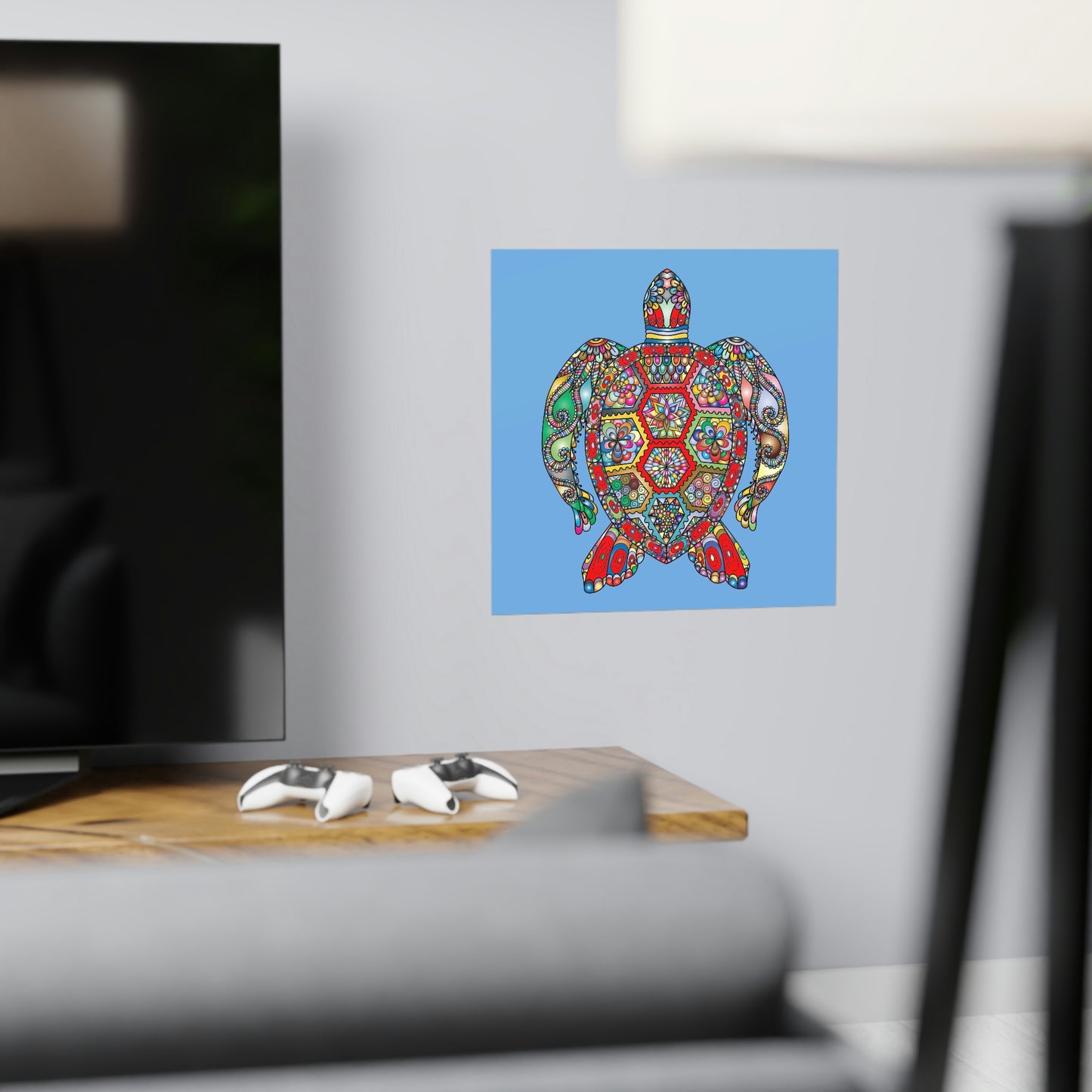 Matte Paper Poster Multicolor Mandala Turtle