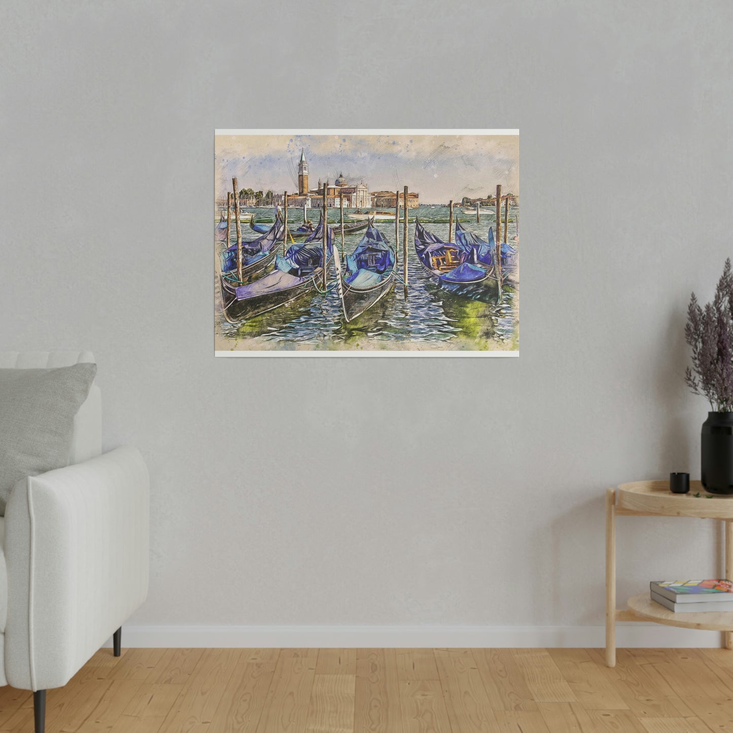 Venice Italy Gondolas Painting Matte Canvas print, Stretched