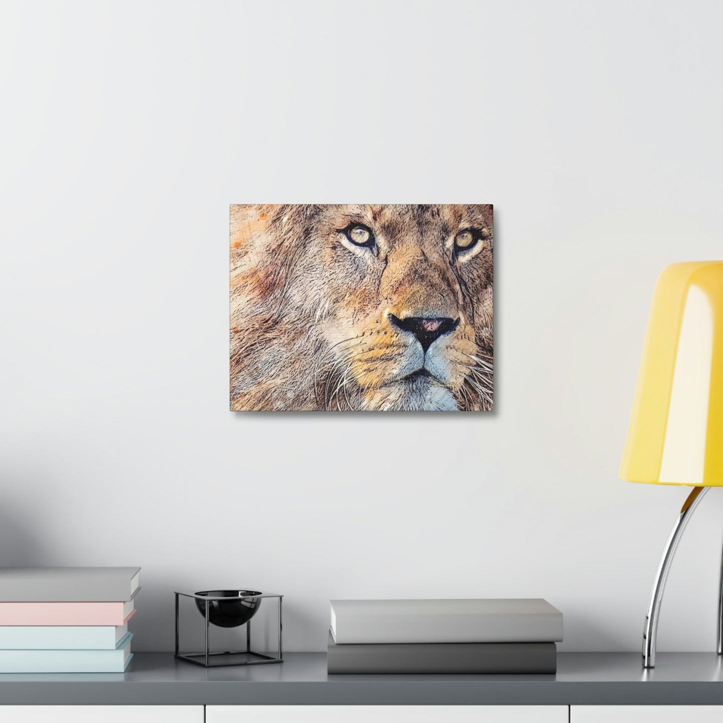 Majestic Lion Face Portrait Stretched Canvas Print Wallart