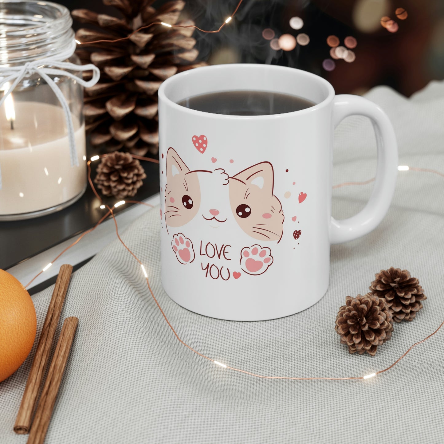 Ceramic Mug 11oz With A Cute Kitten Design - ILove You