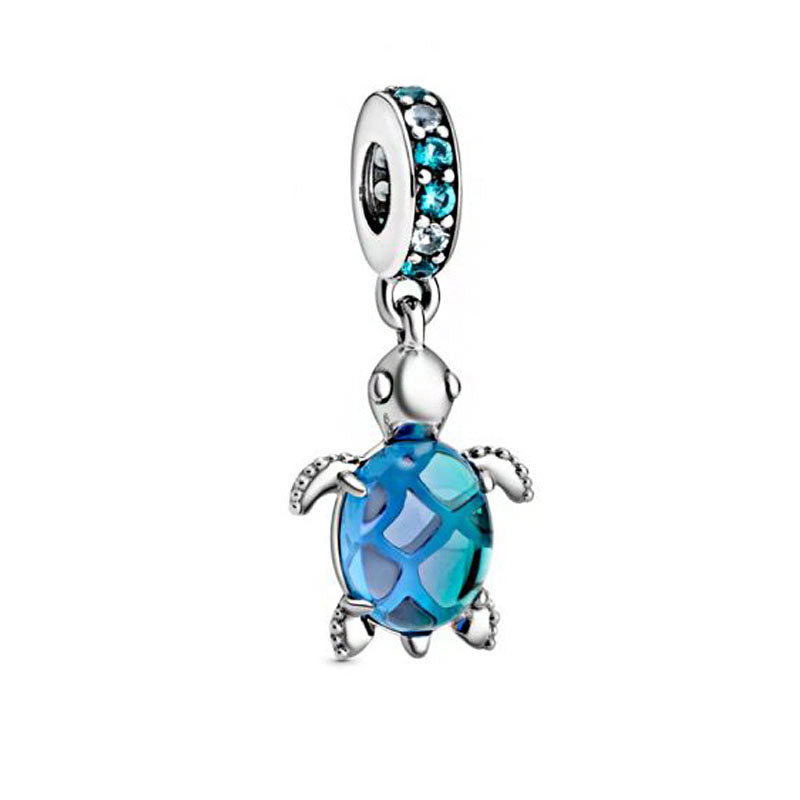 Elegant Silver and Blue Turtle Charm for your Bracelet - Perfect Gift for Animal Lovers