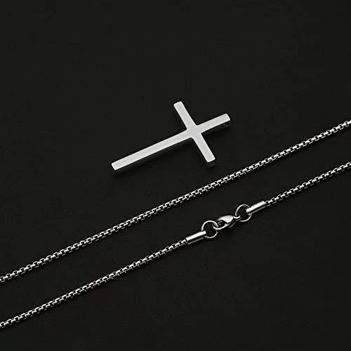 IEFSHINY Stainless Steel Cross Necklaces for Men Easter Gifts - Silver Cross Small Pendant Chain Necklace for Men teen Boys 20 Inch Silver Jewelry Gifts for Men Gifts