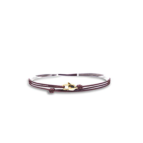 Bracciale Sottile Da Uomo e Donna Con Chiusura a Clip Fatta a Mano - Gioielli Da Surfista - Bracciale In Tessuto Minimalista - 100% Impermeabile e Regolabile (Vino Rosso Oro)