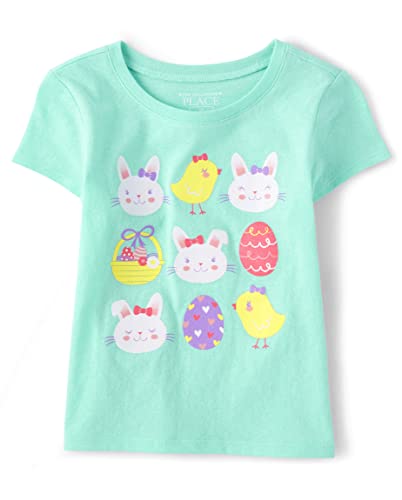 The Children's Place Baby Toddler Girls Short Sleeve Multi Color Graphic T-Shirt, Bunny Eggs, 5T