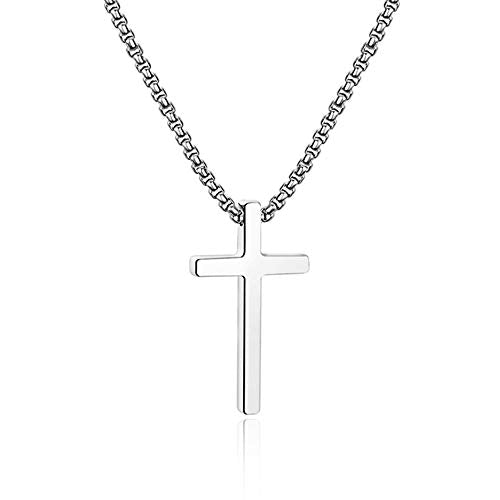 IEFSHINY Stainless Steel Cross Necklaces for Men Easter Gifts - Silver Cross Small Pendant Chain Necklace for Men teen Boys 20 Inch Silver Jewelry Gifts for Men Gifts