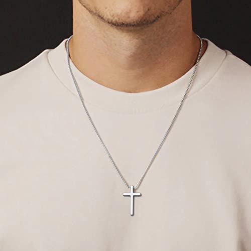 IEFSHINY Stainless Steel Cross Necklaces for Men Easter Gifts - Silver Cross Small Pendant Chain Necklace for Men teen Boys 20 Inch Silver Jewelry Gifts for Men Gifts