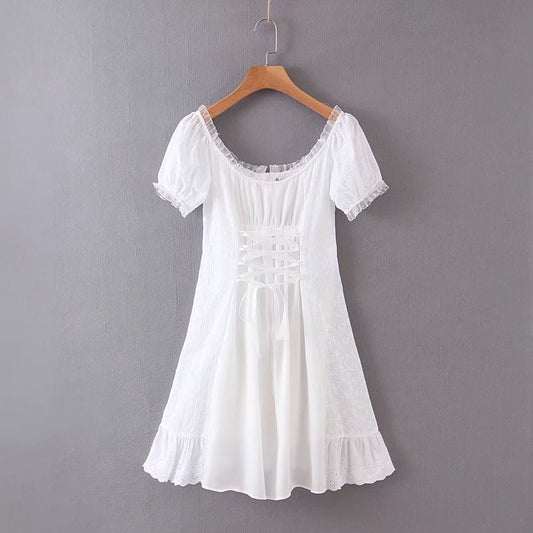 Young Elegance: Romantic White Vintage Lace Dress for Girls