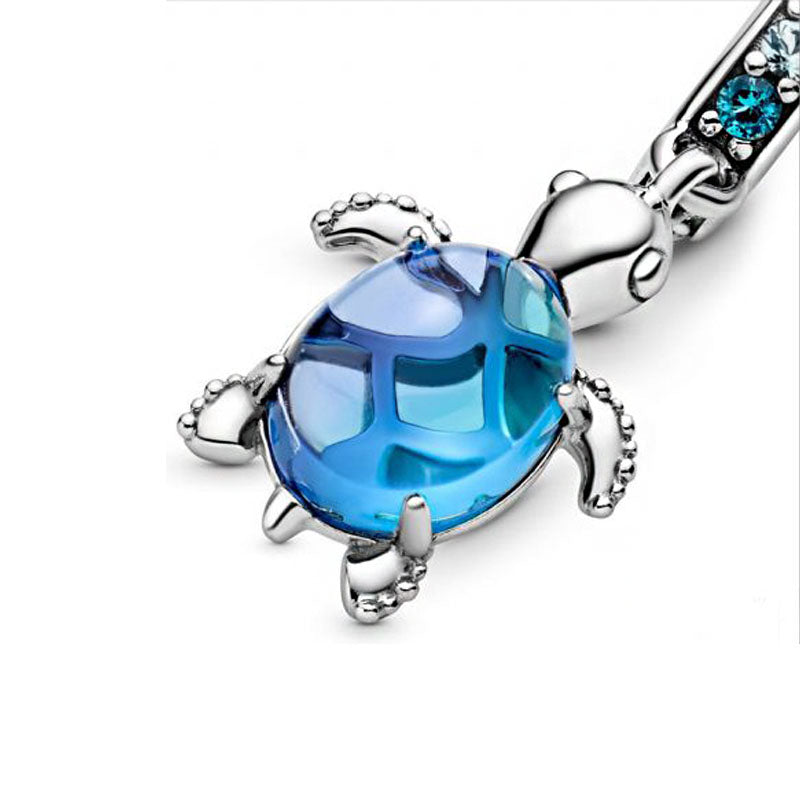 Elegant Silver and Blue Turtle Charm for your Bracelet - Perfect Gift for Animal Lovers