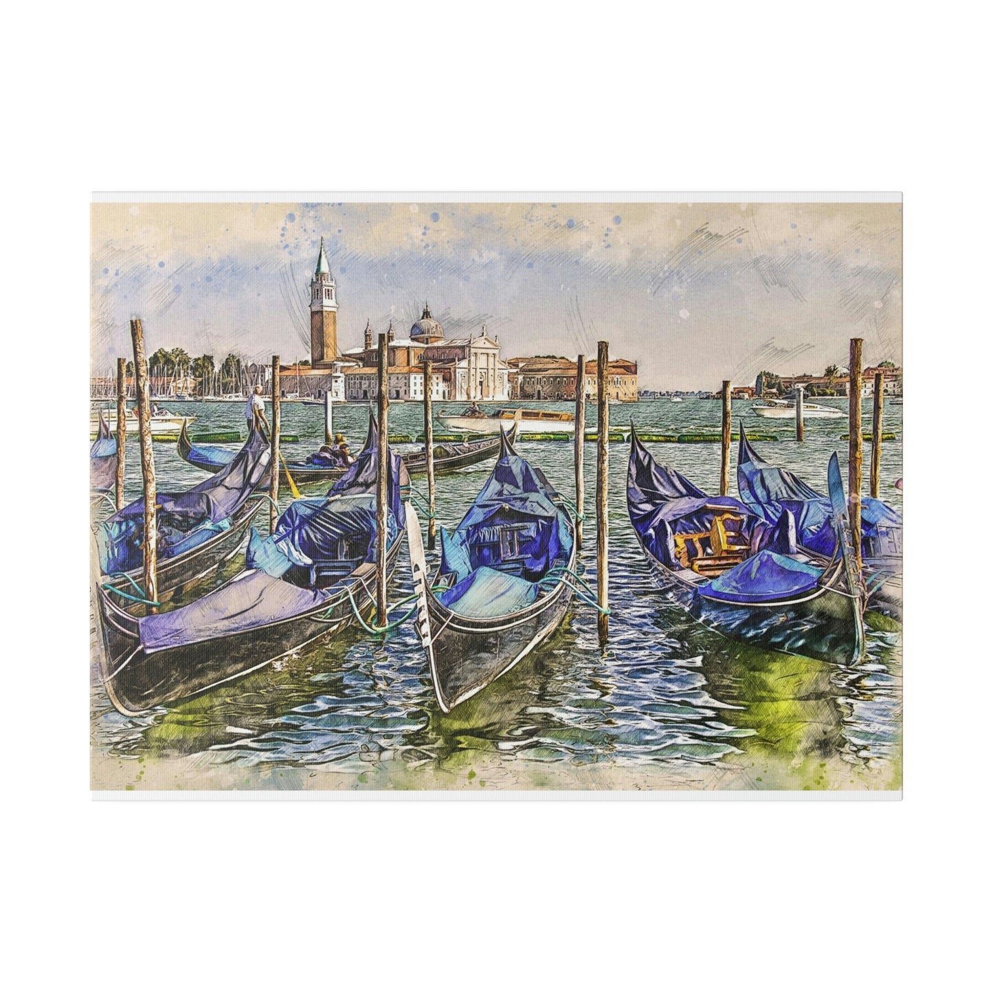 Venice Italy Gondolas Painting Matte Canvas print, Stretched