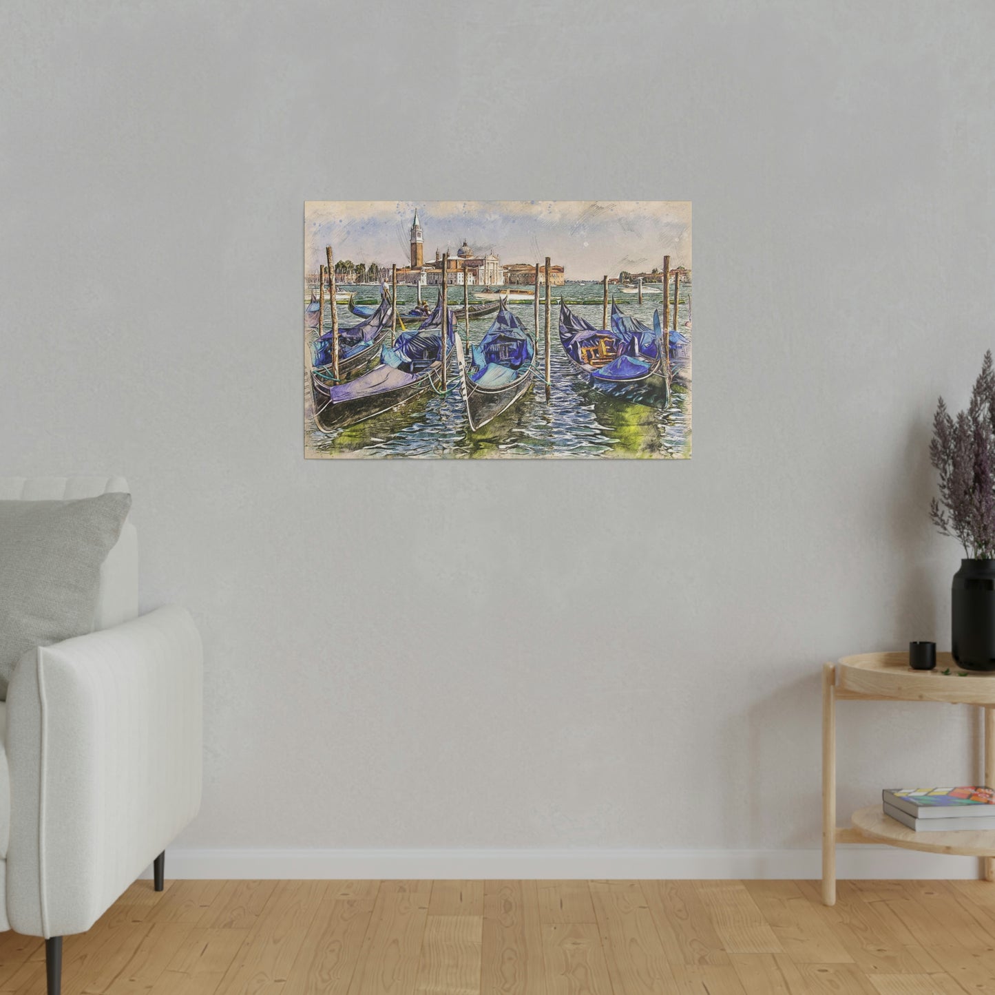 Venice Italy Gondolas Painting Matte Canvas print, Stretched