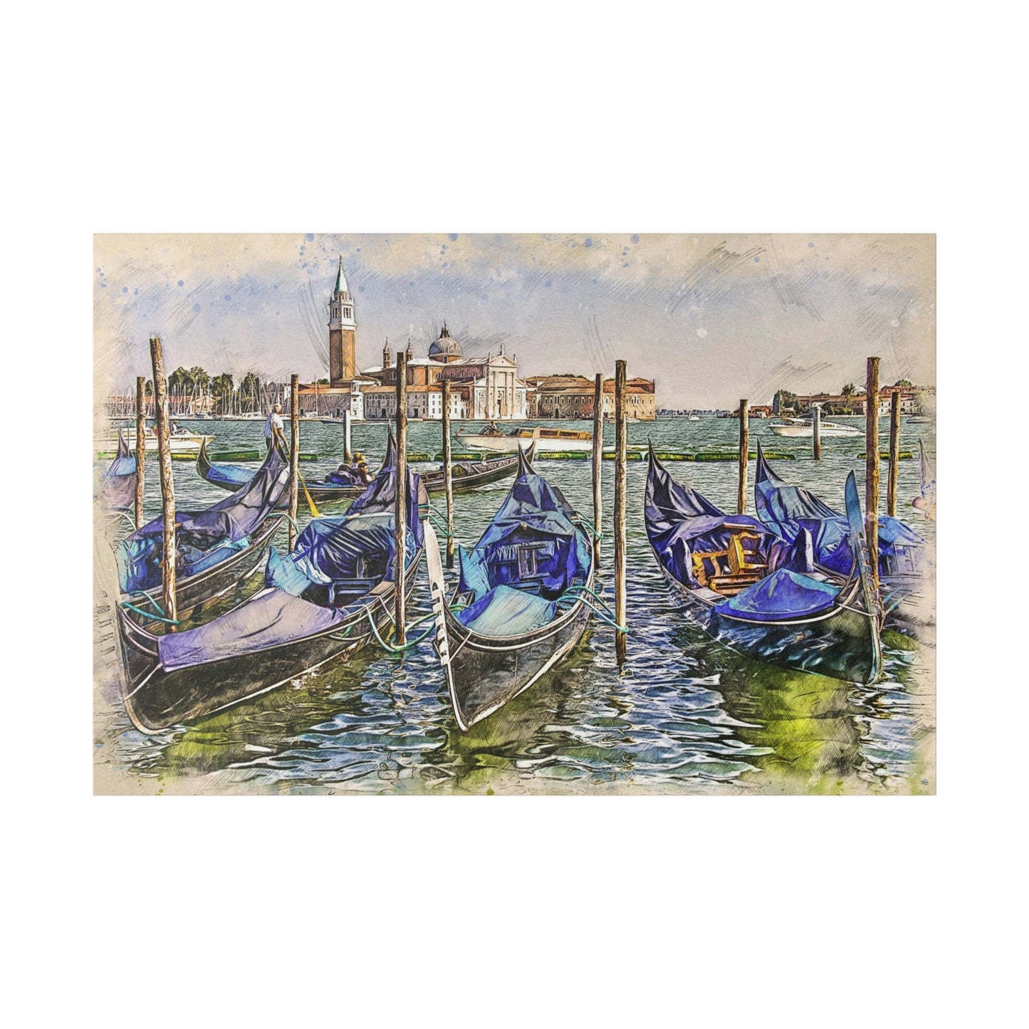 Venice Italy Gondolas Painting Matte Canvas print, Stretched