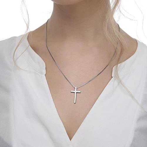 IEFSHINY Stainless Steel Cross Necklaces for Men Easter Gifts - Silver Cross Small Pendant Chain Necklace for Men teen Boys 20 Inch Silver Jewelry Gifts for Men Gifts