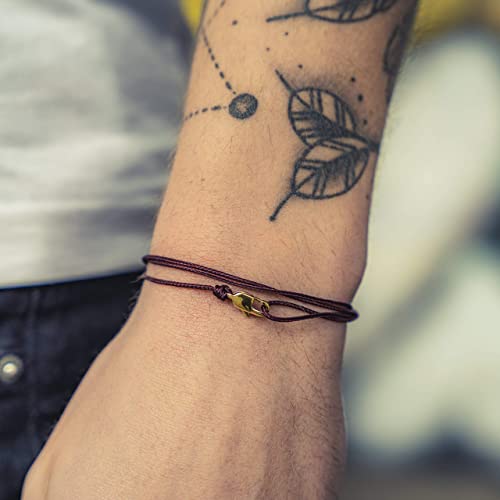 Bracciale Sottile Da Uomo e Donna Con Chiusura a Clip Fatta a Mano - Gioielli Da Surfista - Bracciale In Tessuto Minimalista - 100% Impermeabile e Regolabile (Vino Rosso Oro)