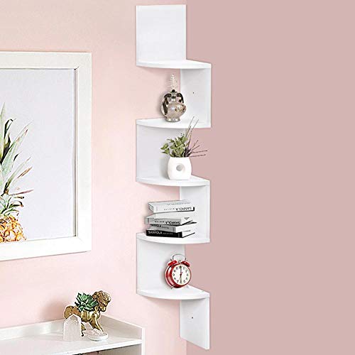 BAKAJI Libreria Scaffale Mensole da Parete Angolare Design Moderno in Melamina Effetto Legno con 5 Ripiani ad Angolo Dimensioni 123 x 20 cm (Bianco)