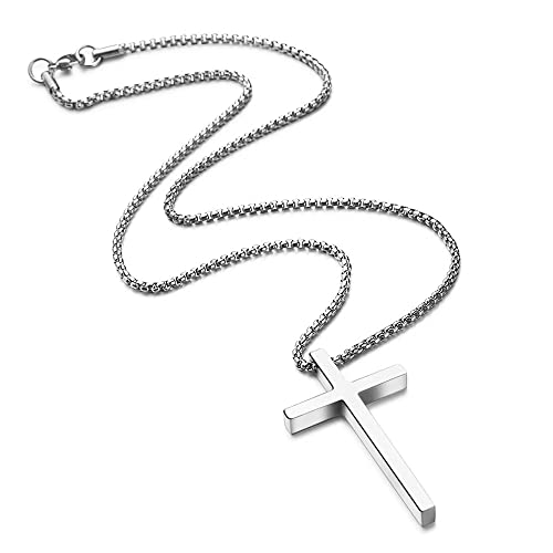 IEFSHINY Stainless Steel Cross Necklaces for Men Easter Gifts - Silver Cross Small Pendant Chain Necklace for Men teen Boys 20 Inch Silver Jewelry Gifts for Men Gifts