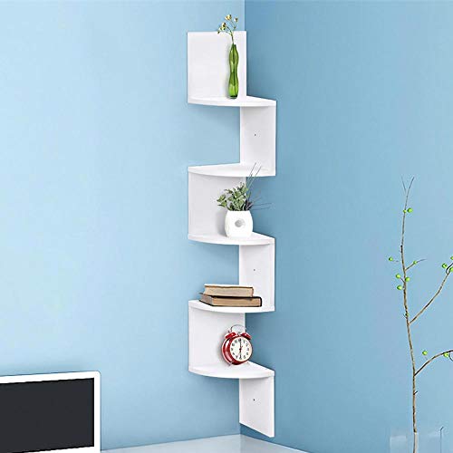 BAKAJI Libreria Scaffale Mensole da Parete Angolare Design Moderno in Melamina Effetto Legno con 5 Ripiani ad Angolo Dimensioni 123 x 20 cm (Bianco)