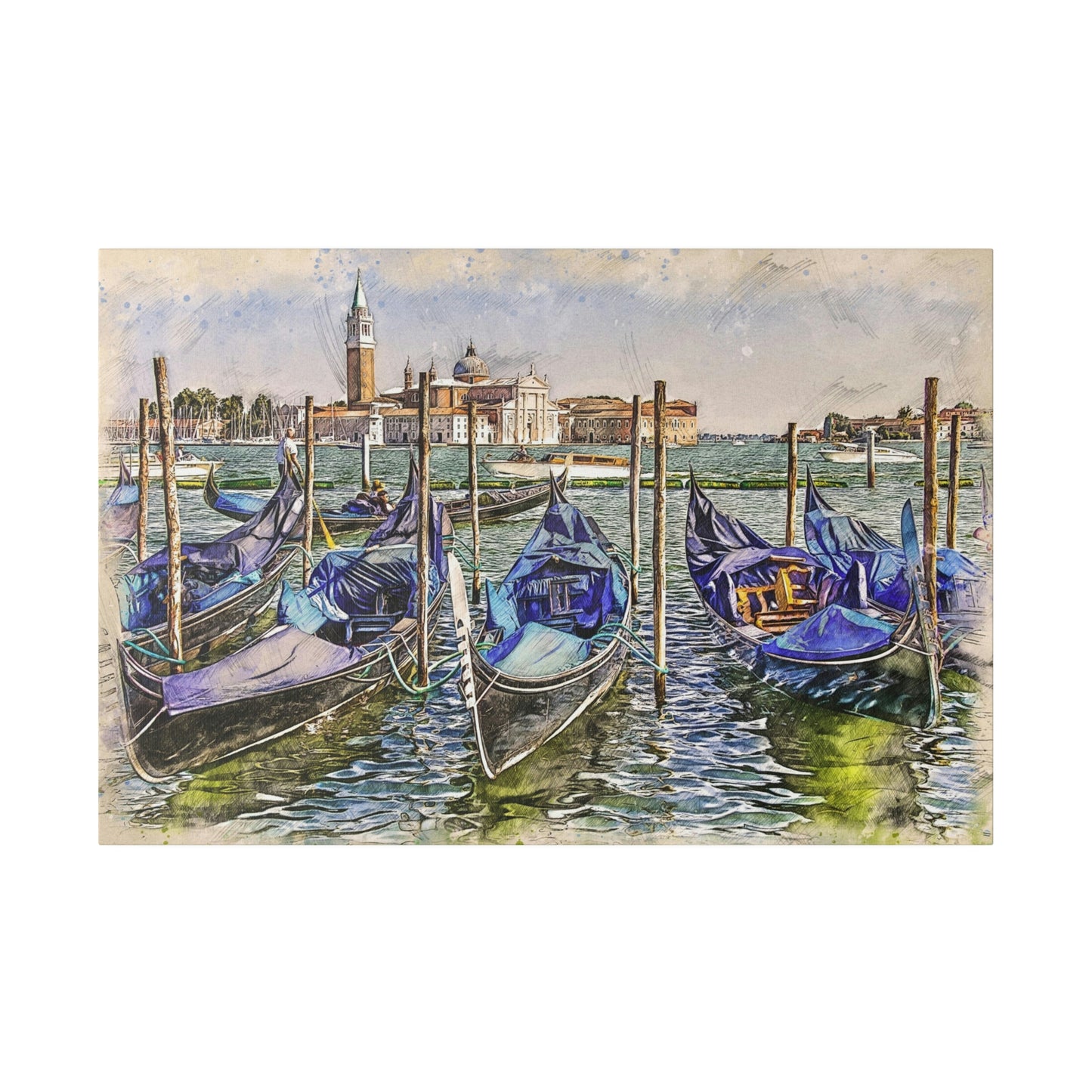 Venice Italy Gondolas Painting Matte Canvas print, Stretched