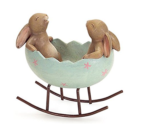 Laughing Bunny Rabbits Rocking in an Easter Egg Cradle Spring Easter Decoration Vintage Rustic Country Bunnies Rabbit Figurine Statue (Bunnies in a Cradle)