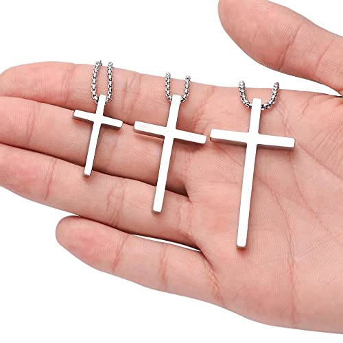 IEFSHINY Stainless Steel Cross Necklaces for Men Easter Gifts - Silver Cross Small Pendant Chain Necklace for Men teen Boys 20 Inch Silver Jewelry Gifts for Men Gifts