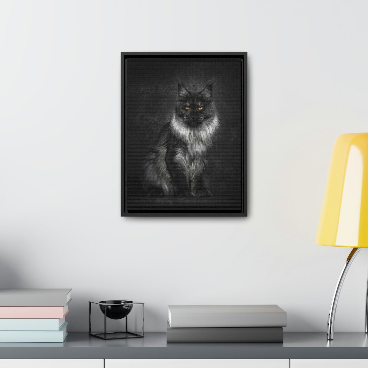 Beautiful long haired black and white Cat Gallery Canvas Wraps, Vertical Frame