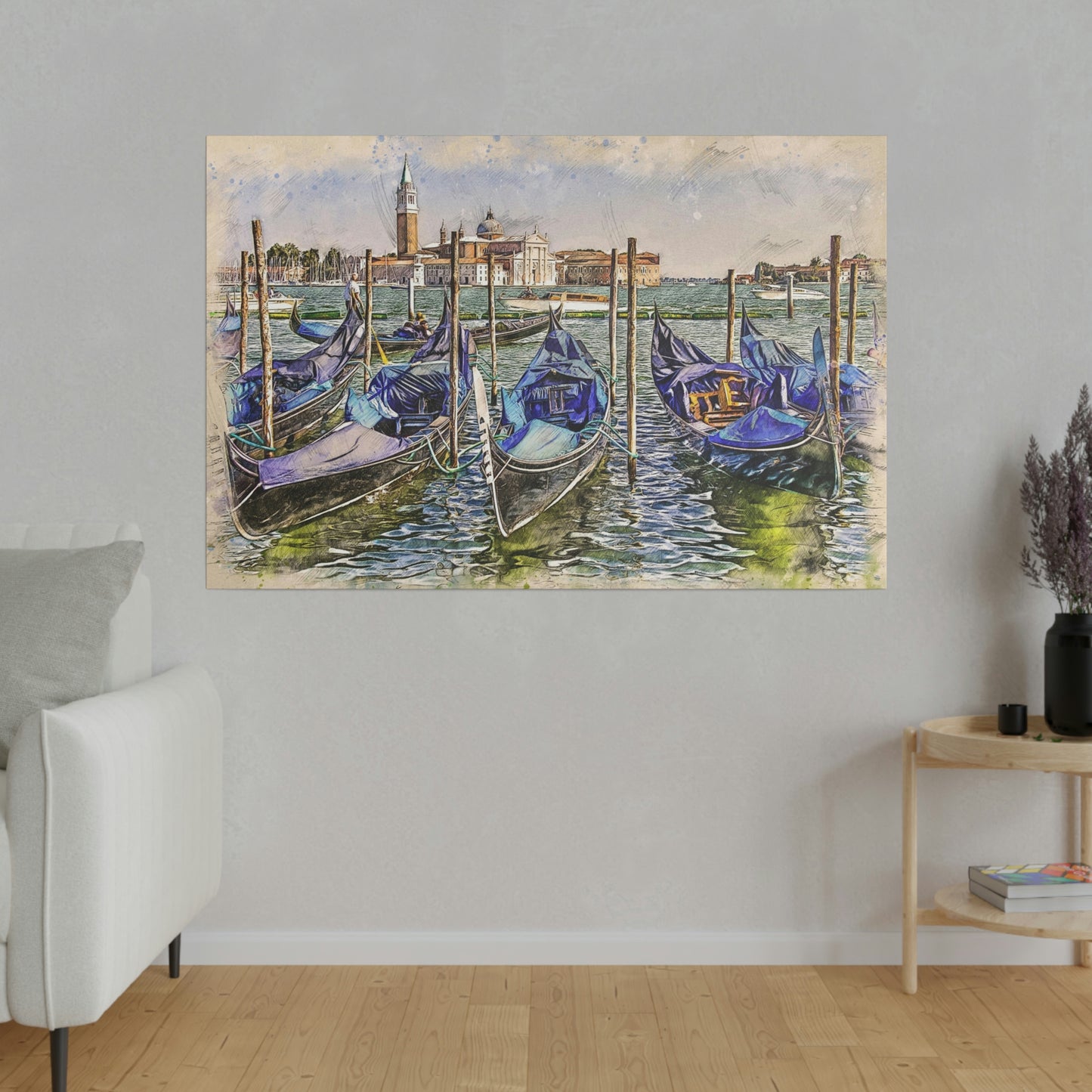 Venice Italy Gondolas Painting Matte Canvas print, Stretched