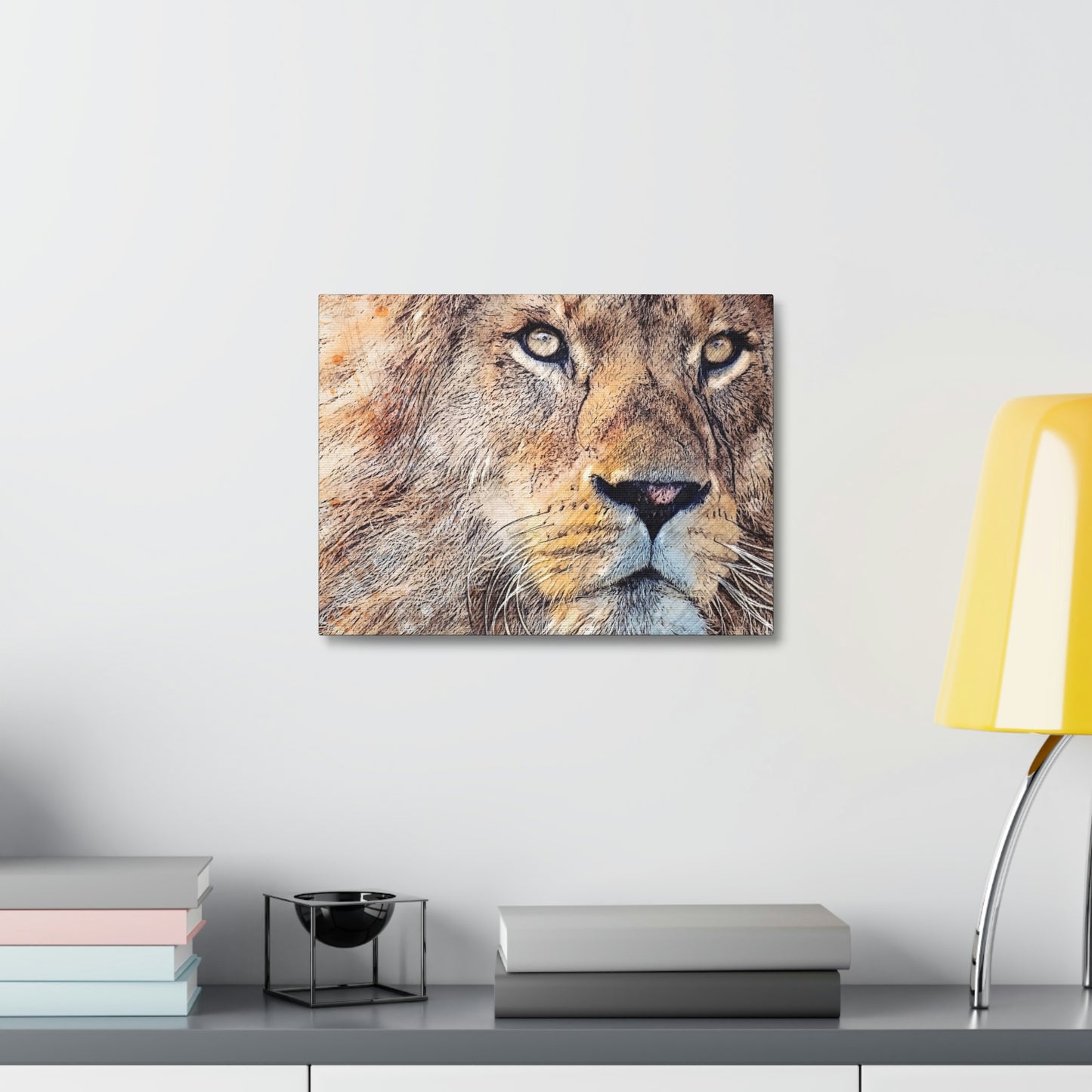 Majestic Lion Face Portrait Stretched Canvas Print Wallart